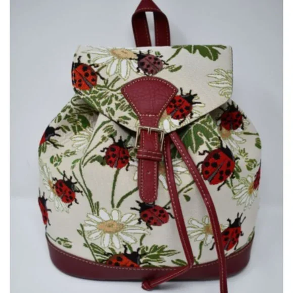 Bags | Tapestry Small Backpack Ladybugs Flowers Beige Color  display picture 1